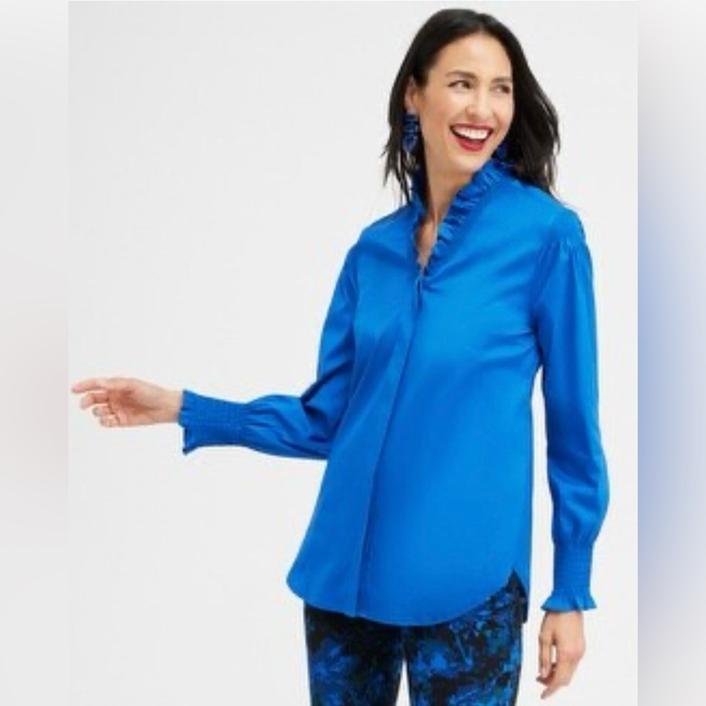 Chico’s Solid Cosmic Cobalt Ruffle Detail Shirt Sz 4